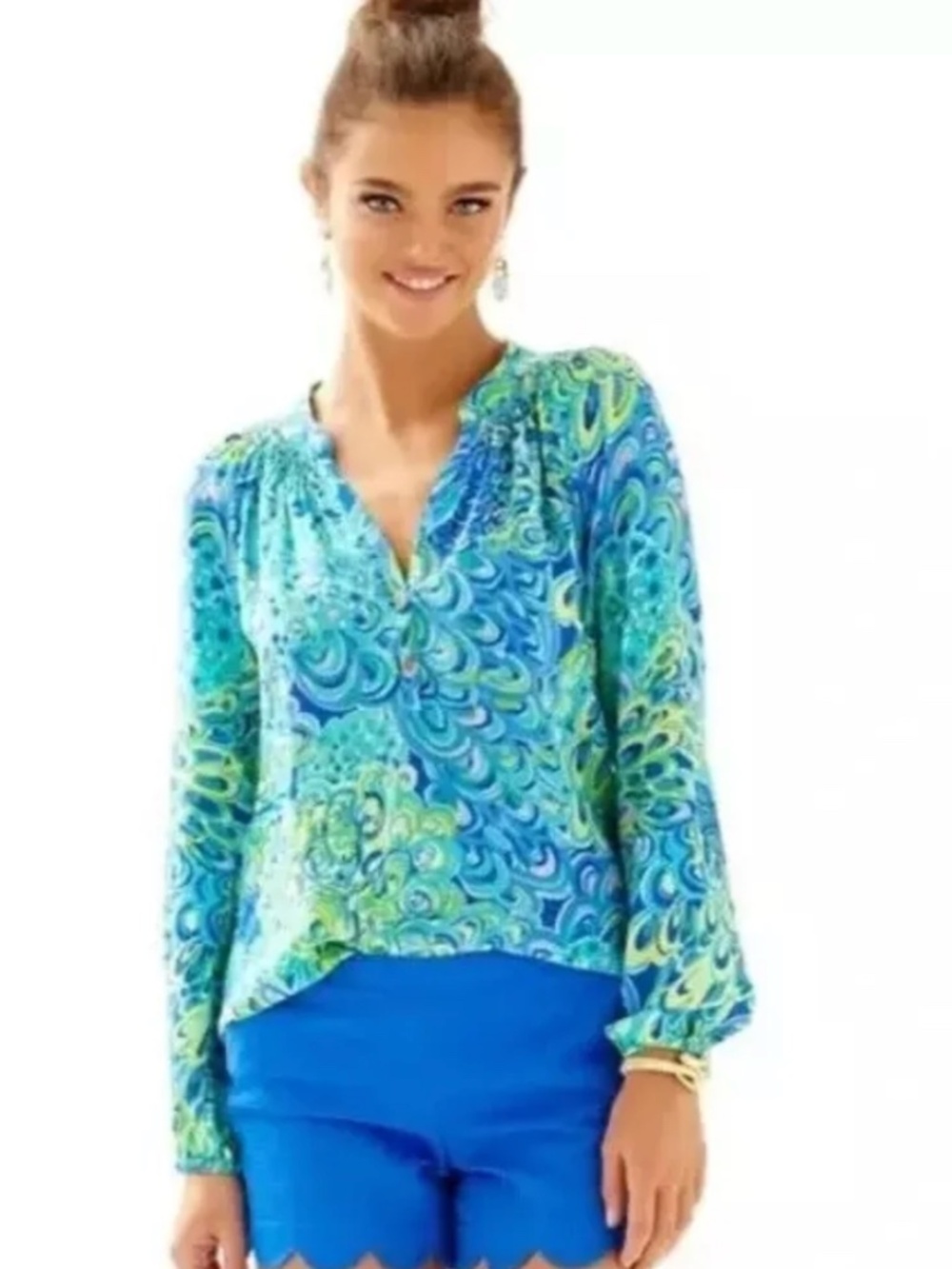 Lilly Pulitzer‎ XL Elsa Silk Top Lilly's Lagoon Print EUC